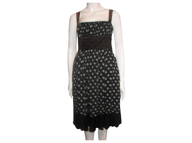 Diane Von Furstenberg DvF schwarzes Seidenkleid mit blauen Sternen