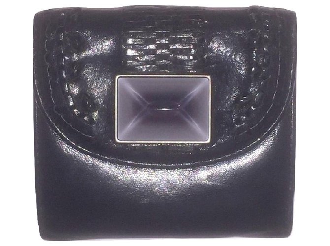 DIOR vintage braided leather wallet Black Resin  ref.240212