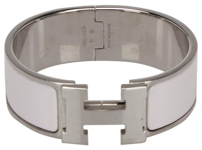 Bracelet Hermès Clic Clac H Blanc Métal Argenté  ref.240334