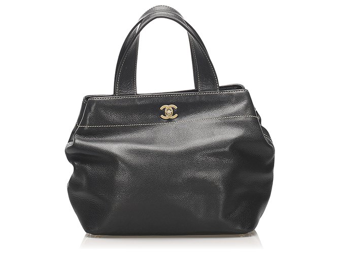 Bolso satchel de cuero negro CC de Chanel Becerro  ref.240354