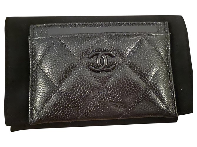 Porte-cartes Chanel So Black Cuir Noir  ref.240376