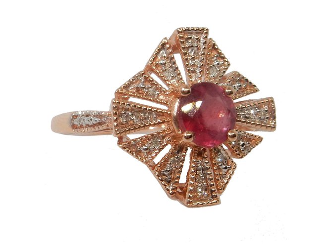 Autre Marque Rose gold platter ring with Rubies and Diamonds Pink Red Pink gold  ref.240478