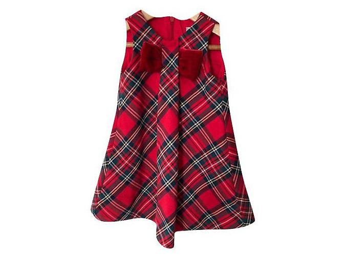 Monnalisa Rotes Karo Kleid mit Samtschleife 12 Monate