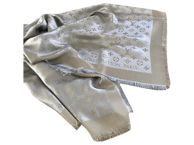 Louis Vuitton Shine greige shawl Silk Polyester Wool Viscose  ref.240494