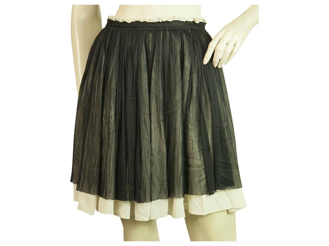 Dolce & Gabbana D&G Mini jupe plissée en soie noire et blanche taille 42  ref.240639