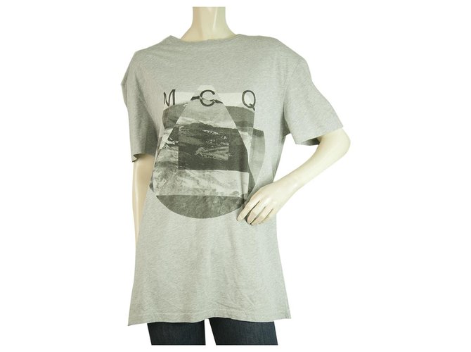McQ Alexander McQueen Graue Baumwolle Kurzarm Entspanntes T-Shirt Top Größe M. Anthrazitgrau  ref.240641