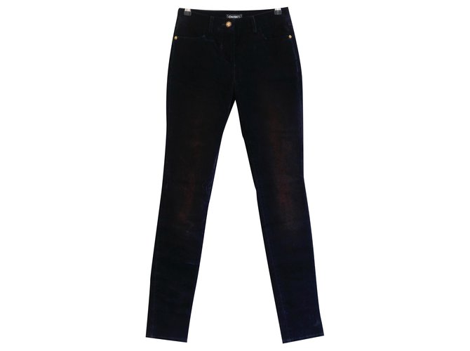Chanel PF17 Velvet Jeans Azul marinho Veludo  ref.240652