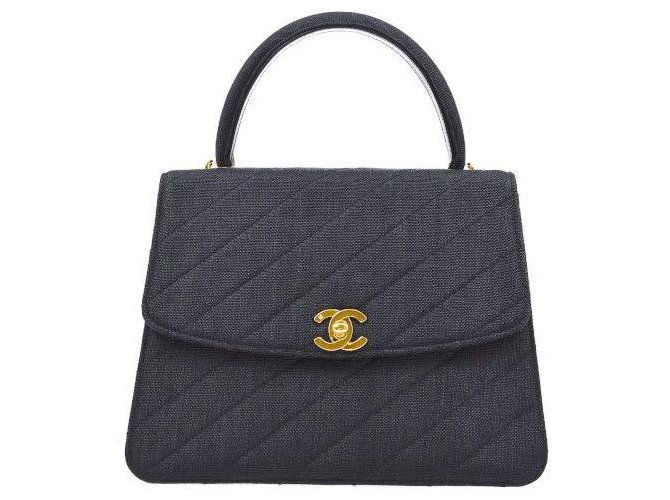 Chanel coco handle bag Black Cotton  ref.240665