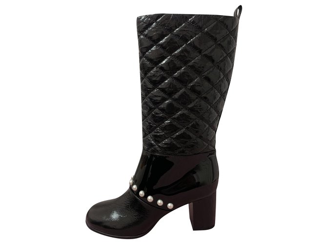 Chanel Boots Black Patent leather  ref.240681