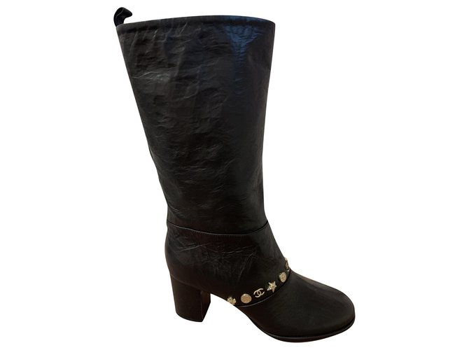 Chanel boots Cuir Noir  ref.240684