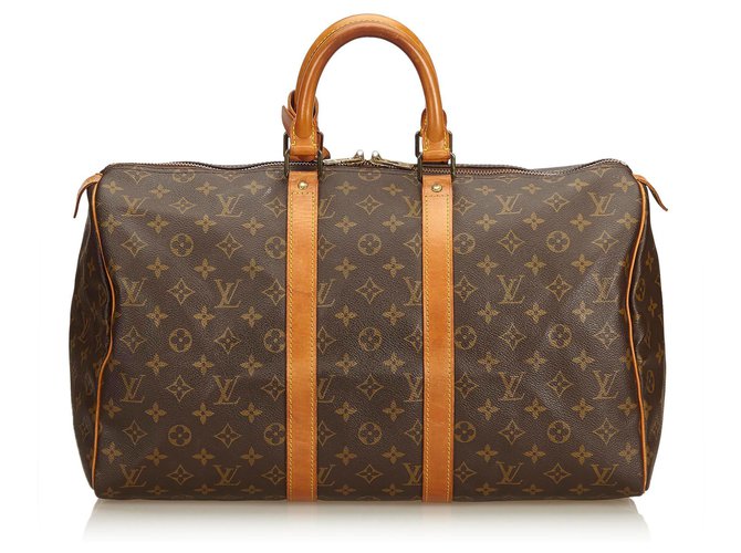 Louis Vuitton Brown Monogram Keepall 45 Leather Cloth  ref.240787