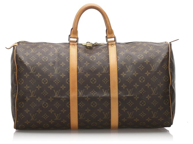 Louis Vuitton Brown Monogram Keepall 50 Leather Cloth  ref.240846