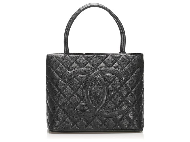Chanel Black Medallion Caviar Leather Tote Bag  ref.240851
