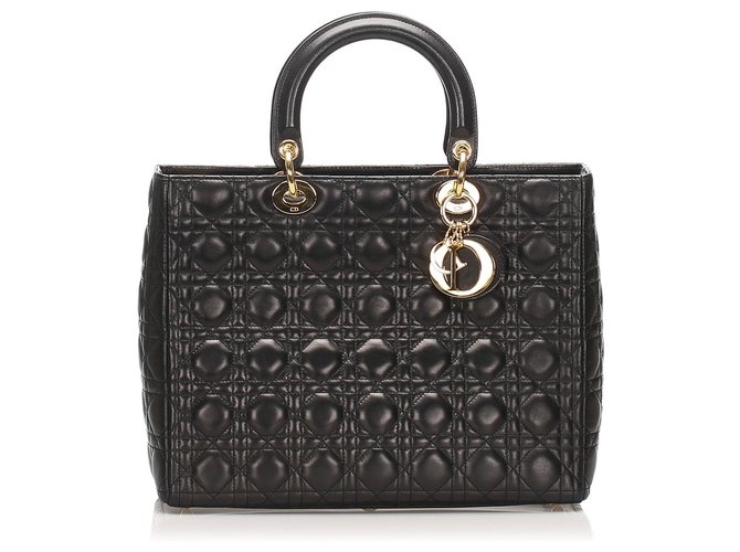 Dior Black Cannage Lady Dior Leather Handbag Pony-style calfskin  ref.240869
