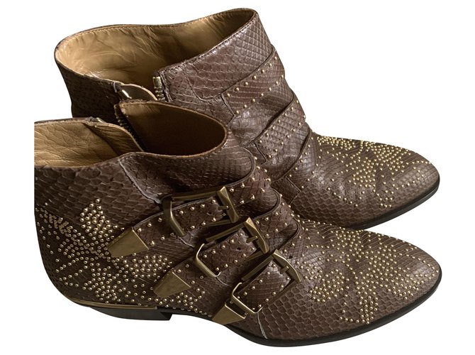 Stivaletti Chloé Suzanne Marroni Python Marrone 