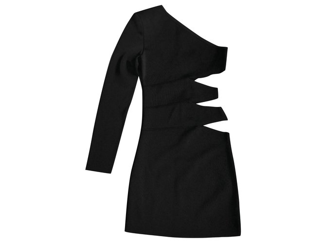 Balmain Aufgeschlitztes Kleid mit einem Ärmel Schwarz Synthetisch  ref.240939