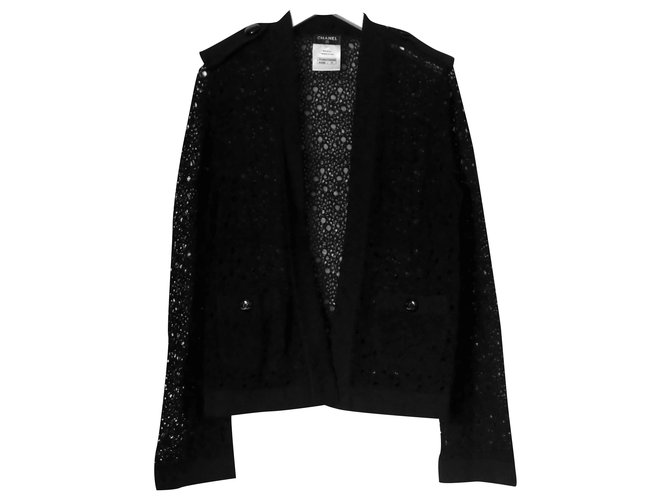 Chanel Giacca in maglia di pizzo nera Nero Cotone  ref.240943