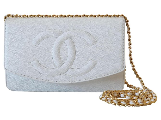 Chanel Bolsas Branco Couro  ref.240963