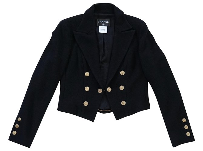 Chanel Jackets Black Silk Wool Polyamide  ref.240969