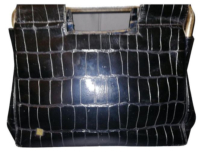 Autre Marque Sac à main en cuir de crocodile noir