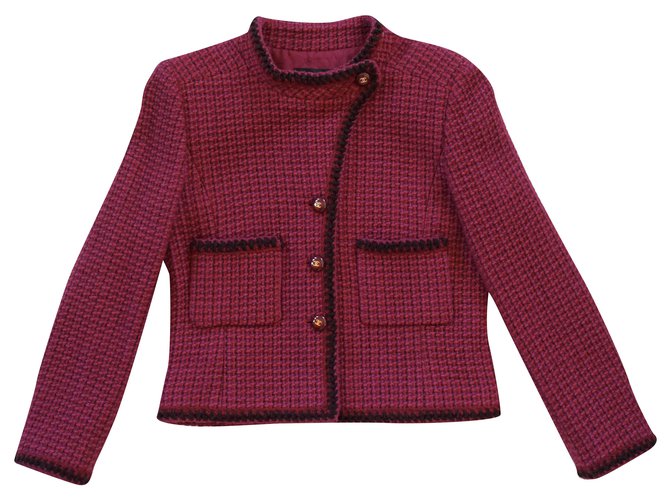Chanel Jackets Pink Dark red Silk Wool  ref.240972