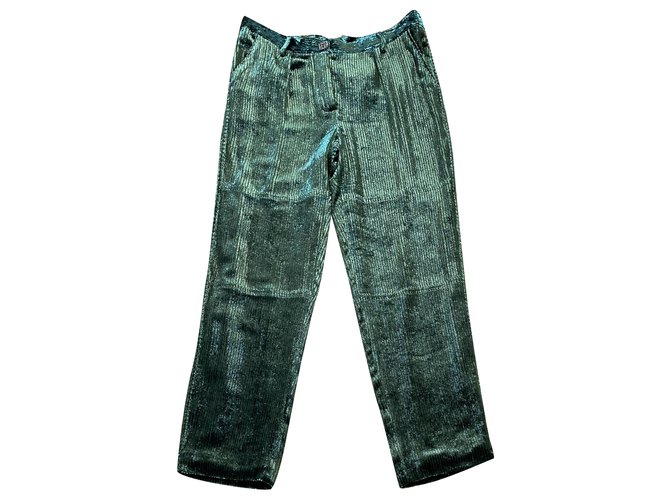 Chanel Pants, leggings Green Silk Polyester Viscose  ref.240980