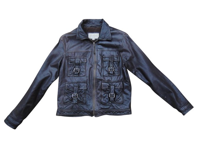 Burberry leather jacket size 36/38 Dark brown  ref.240987