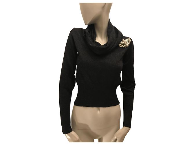 Chloé Pullover mit Lappenkragen Anthrazitgrau Wolle