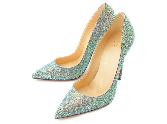 Christian Louboutin Lame Heel Pumps Blue Silvery Leather  ref.241049