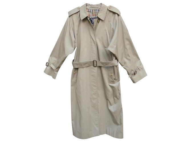 trench coat vintage das mulheres Burberry 42 Corte de grandes dimensões Bege Algodão Poliéster  ref.241054