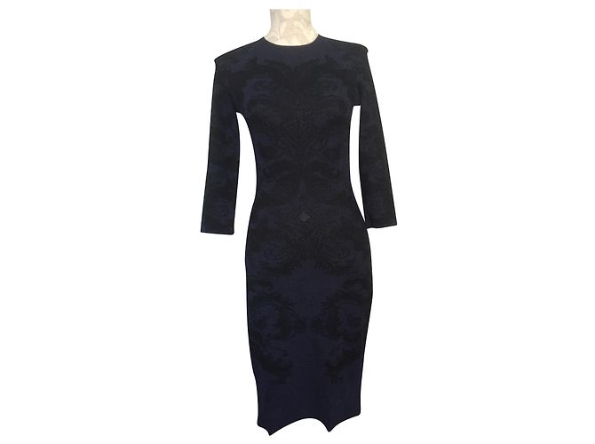 Vestido texturizado de dois tons Alexander Mcqueen Preto Azul marinho