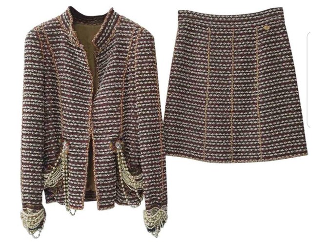 Chanel 12Un abito gonna giacca con catena di perle Paris Bombay Multicolore Lana Tweed  ref.241111