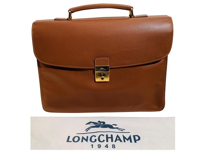 Longchamp Sacs Porte-documents Cuir Caramel  ref.241122