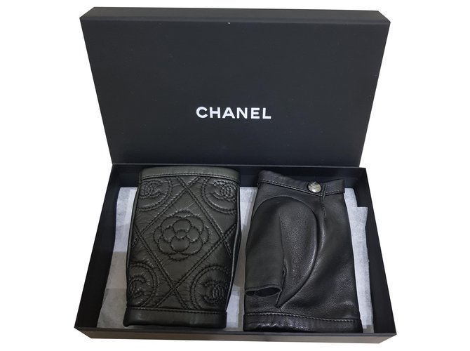 Gants Chanel Camelia Cuir Noir  ref.241211