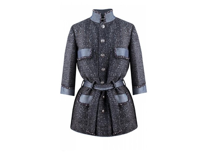 Chanel RARA giacca in tweed con cintura Blu  ref.241231