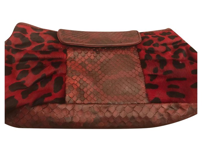 Autre Marque Leopard pouch Red Pony-style calfskin Python  ref.241250