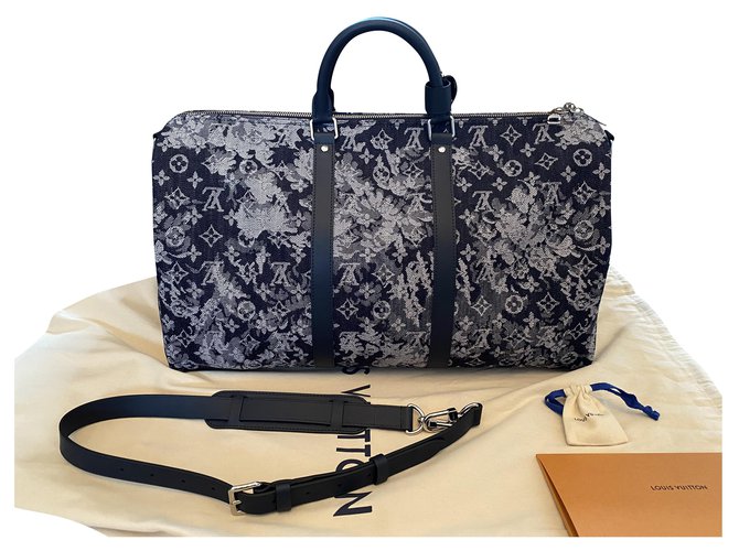 Louis Vuitton Keepall Bandouliere 50 BAG TAPESTRY Navy blue Denim  ref.241321