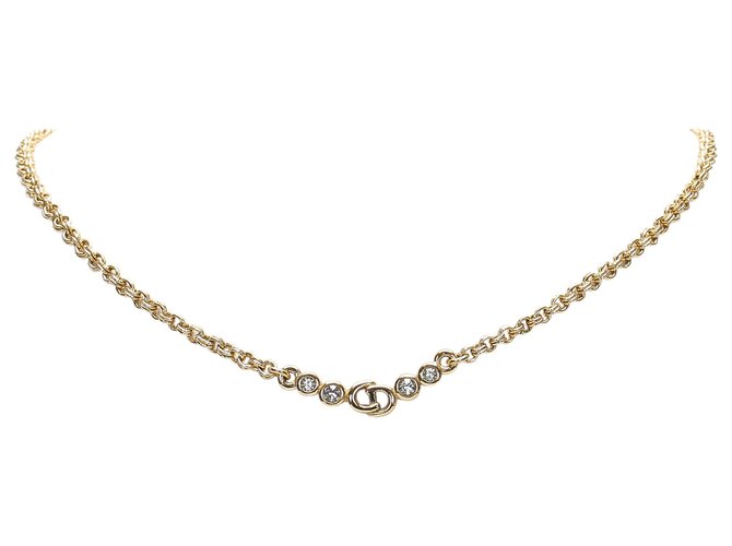 Dior Gold Logo Stone Pendant Necklace Golden Metal  ref.241334