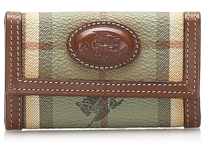 Burberry Blue Haymarket Check Coated Canvas Key Holder Brown Light blue Leather Cloth Pony-style calfskin Cloth  ref.241342