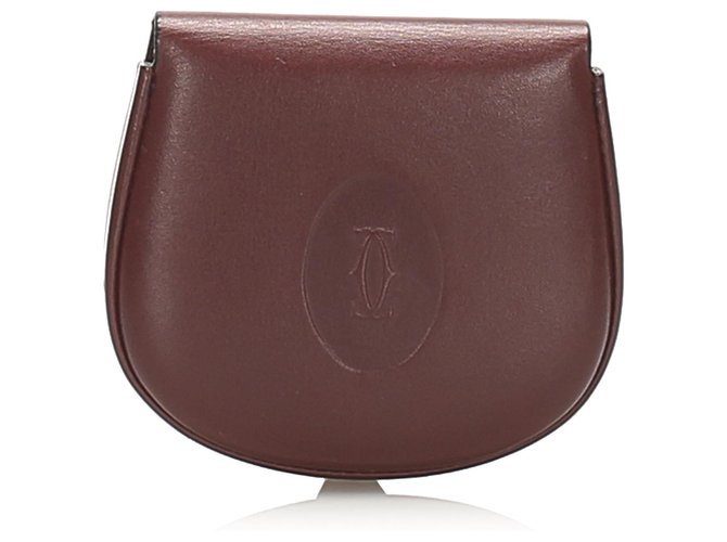 Cartier Red Must de Cartier Leather Coin Pouch Dark red Pony-style calfskin  ref.241354