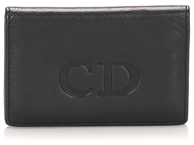Porte-cartes en cuir noir Dior Veau façon poulain  ref.241360