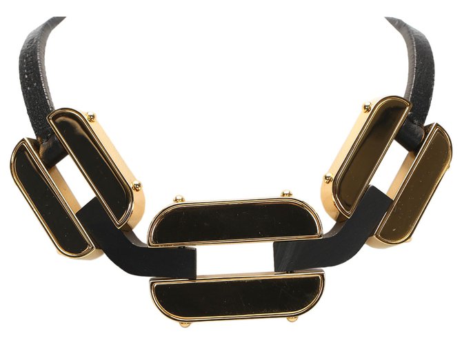 Fendi Gold Chain Necklace Black Golden Metal  ref.241364