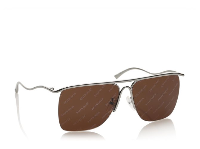 Balenciaga Brown Square Tinted Sunglasses Golden Metal  ref.241382
