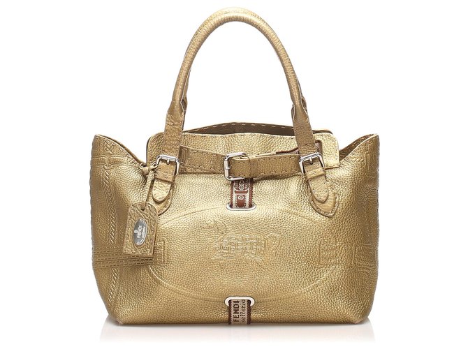 Fendi Brown Selleria Leather Handbag Beige Pony-style calfskin  ref.241397