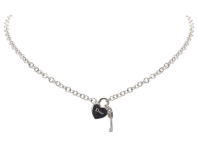 Dior Silver Heart Key Pendant Necklace Silvery Metal  ref.241404