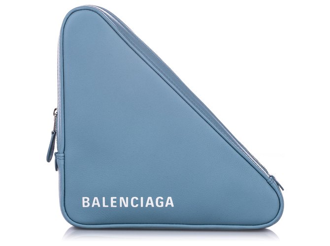 Balenciaga Blue M Triangle Leather Pochette White Pony-style calfskin  ref.241409