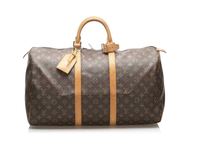 Louis Vuitton Brown Monogram Keepall 50 Leather Cloth  ref.241411