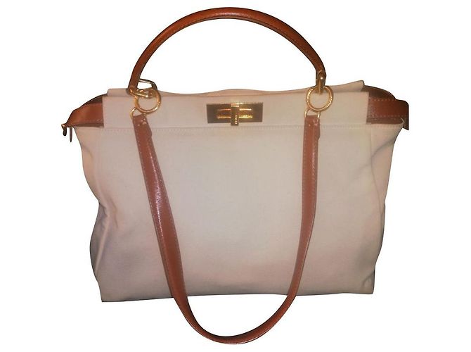 Fendi Peekaboo Handtasche Baumwolle Eggshell Aus weiß