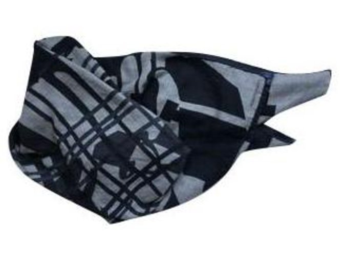 Hermès shawl 140 Crazy printer liquid puzzle 2020 Black Grey Navy blue Silk Cashmere  ref.241451