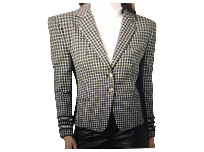 Patrizia Pepe Asymmetric Blazer Gingham Khaki Black White